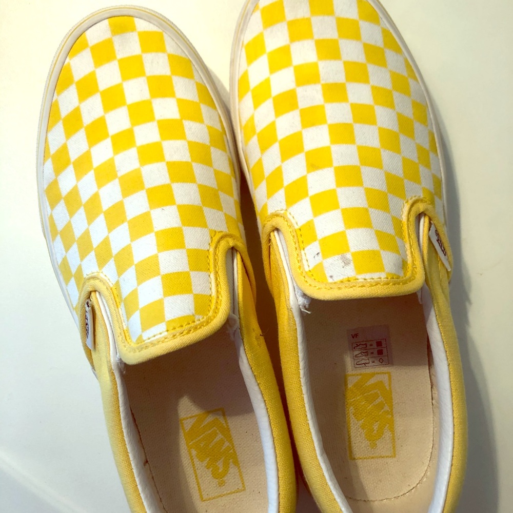 Yellow checkered slip on Vans